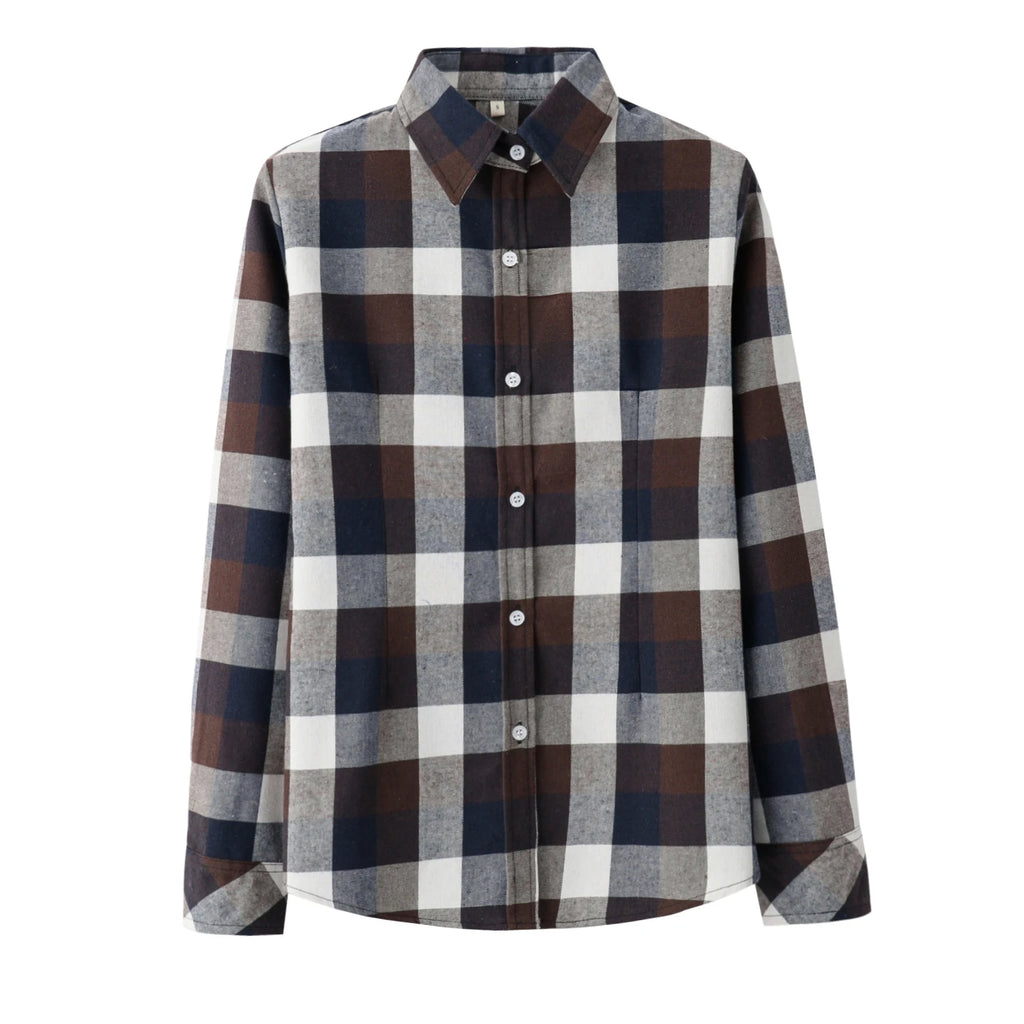 2024 Spring New Fashion Casual Lapel Plus Size Blouses Women Plaid Shirt Checks Flannel Shirts Female Long Sleeve Tops Blouse