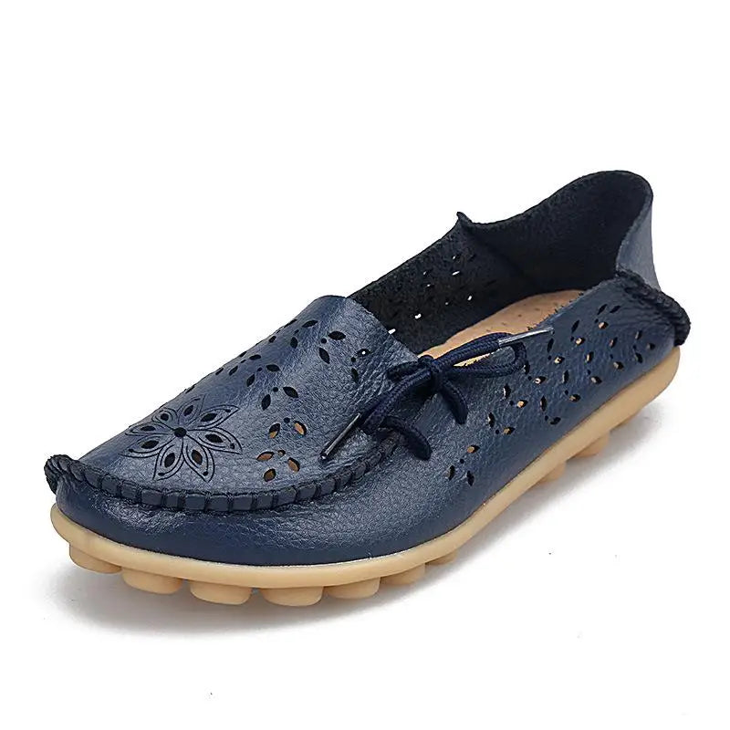 Women's Casual Shoes Genuine Leather Woman Loafers Slip-On Female Flats Moccasins Ladies Driving Shoe Cut-Outs Mother Footwear