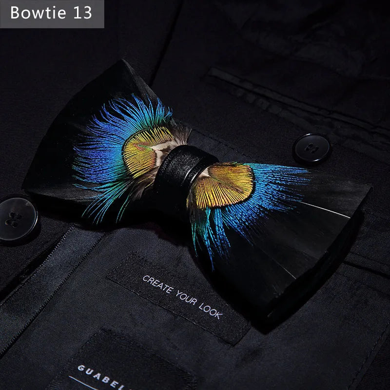 Nuevo set de regalo de pajarita de plumas hecha a mano para hombre, con broche, accesorios de fiesta y boda, regalo para el Día del Padre