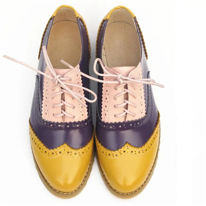Women's Genuine Natural Leather Oxfords Brogues Elegant Designer Shoes Woman Luxury Comfortable Casual Footwear Loafers