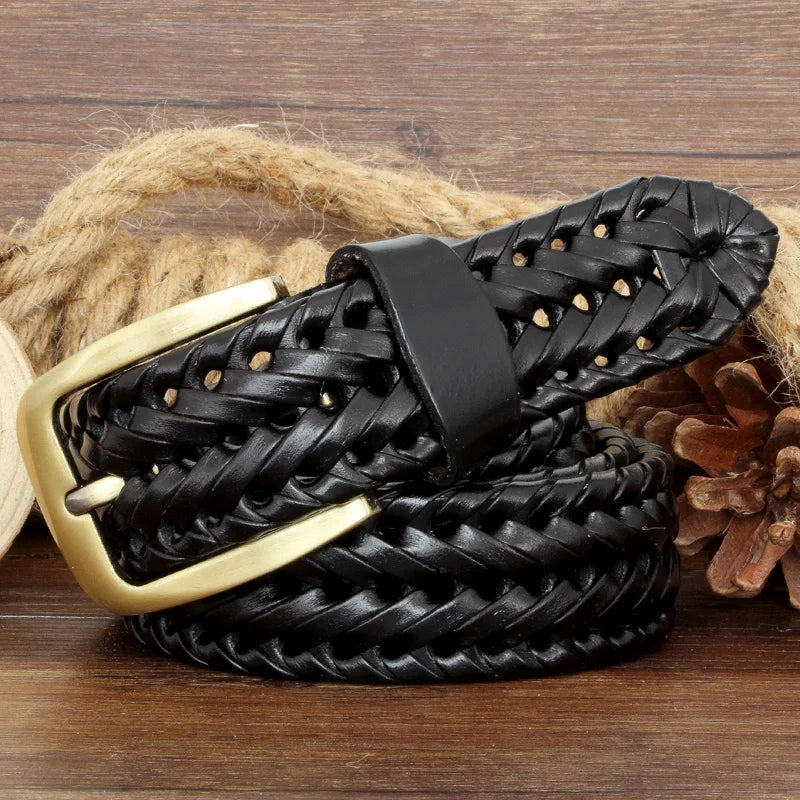 New Braided Belt Man Fashion Mens Belts Luxury Genuine Leather Good Cow Second Layer Skin Straps Men for Jeans Girdle Male