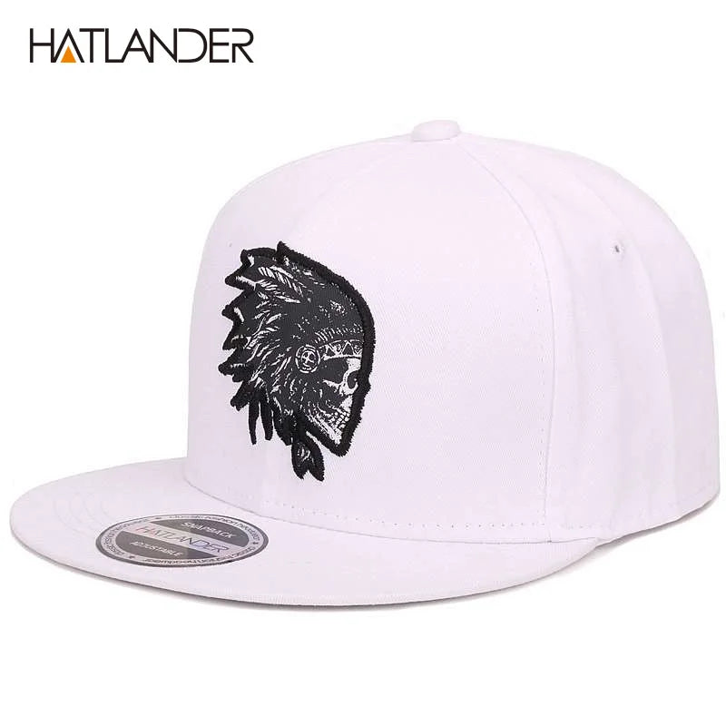 [HATLANDER]Embroidery Skull Baseball Caps Hats Hip Hop Snapbacks Flat Brim Bones Gorra Sports Snapback Caps for Men Women Unisex