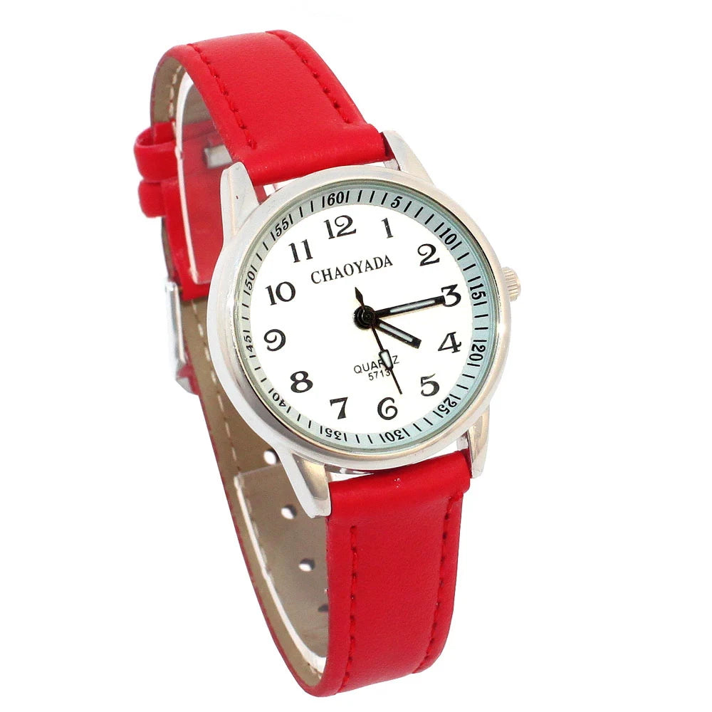 Reloj infantil Chaoyada para niña con correa de piel, reloj de cuarzo para estudiantes, ideal para aprender la hora, regalo casual de moda para niños.