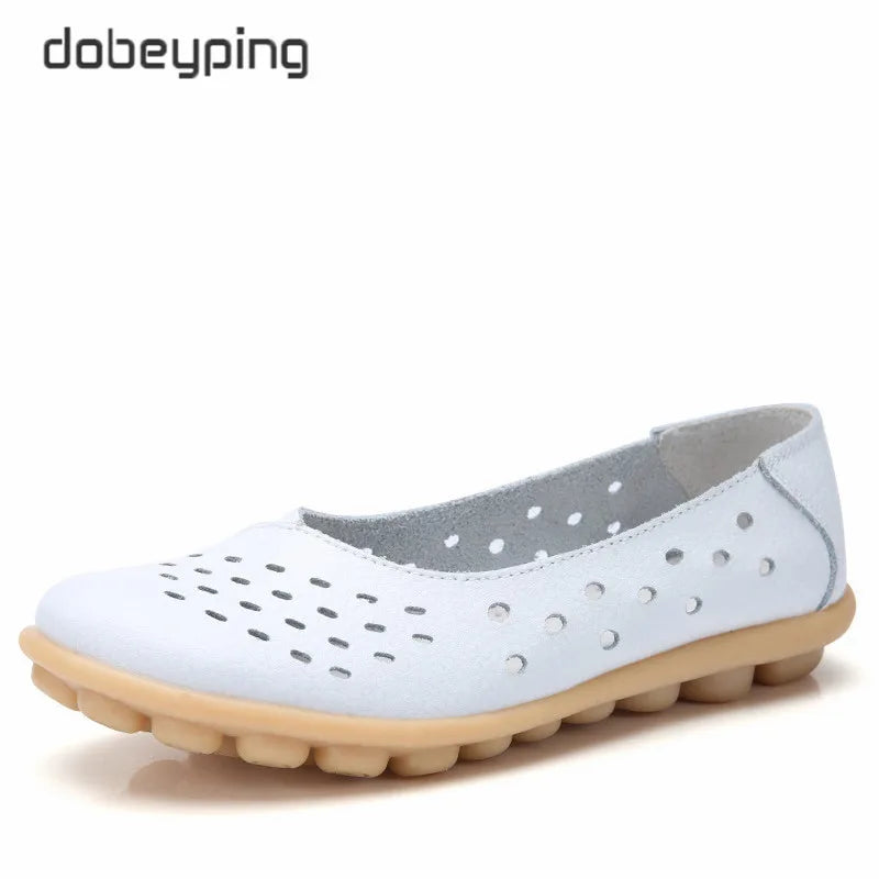 Dobeyping Genuine Leather Women Flats New Cut-Outs Summer Shoes Woman Hollow Women's Loafers Female Solid Shoe Large Size 35-44
