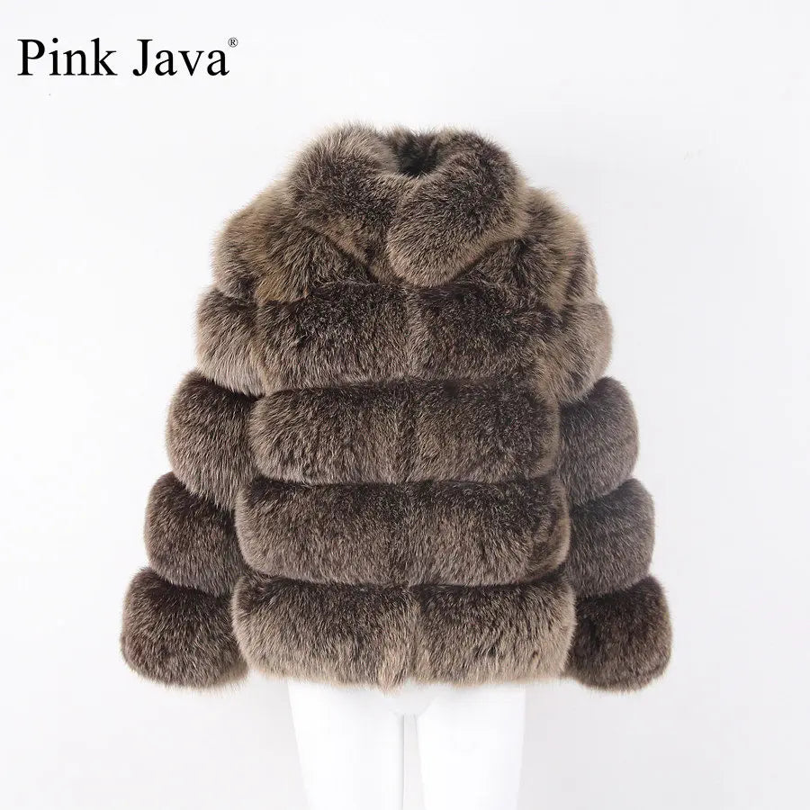 Pink Java QC8139 New Arrival Women Winter Thick Fur Coat Real Fox Fur Jacket High Quality Fox Coat Stand Collar Outfit Luxury
