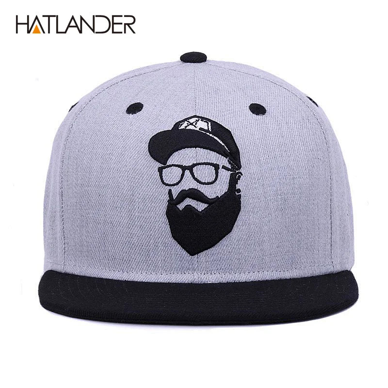 [HATLANDER]Original Grey Cool Hip Hop Cap Men Women Hats Vintage Embroidery Character Baseball Caps Gorras Planas Bone Snapback