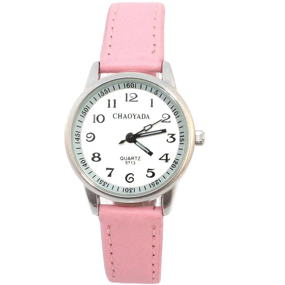 Reloj infantil Chaoyada para niña con correa de piel, reloj de cuarzo para estudiantes, ideal para aprender la hora, regalo casual de moda para niños.