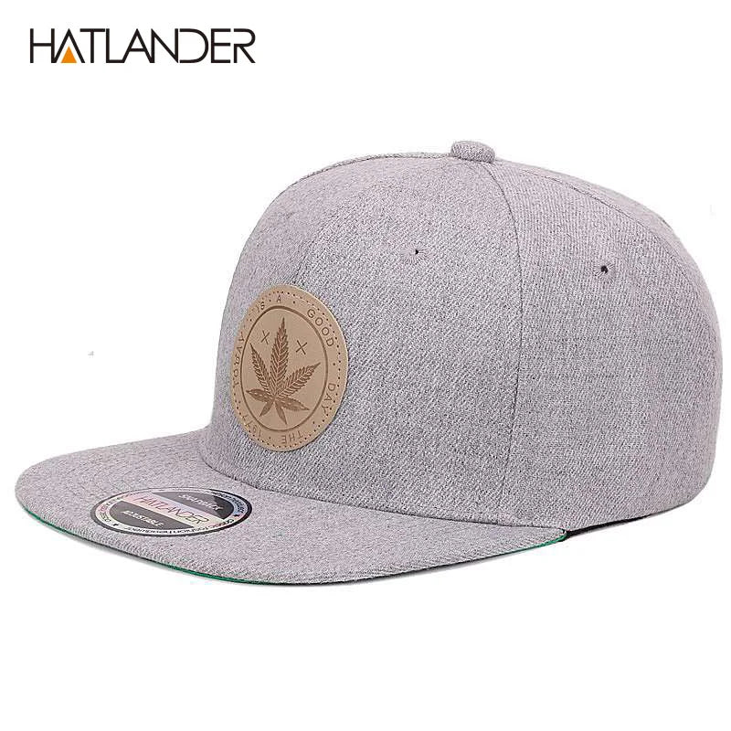 [HATLANDER]Maple Solid Cotton Snapback Caps Women's Flat Brim Hip Hop Cap Outdoor Baseball Cap Bone Gorras Mens Caps and Hats