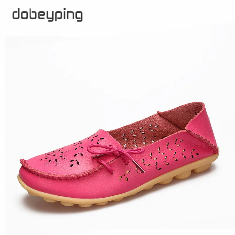 Women's Casual Shoes Genuine Leather Woman Loafers Slip-On Female Flats Moccasins Ladies Driving Shoe Cut-Outs Mother Footwear