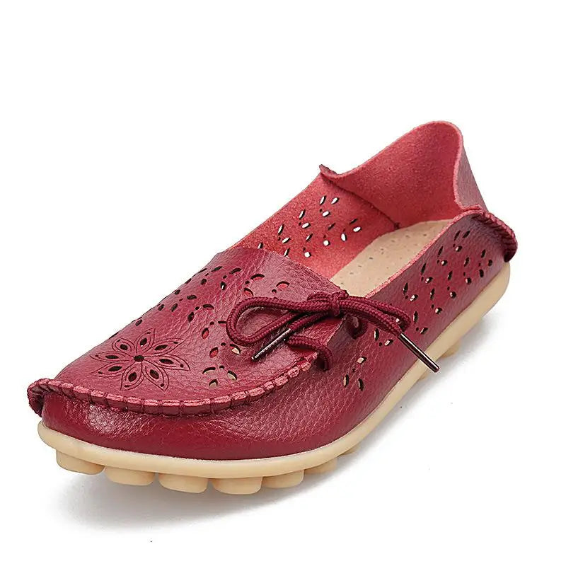 Women's Casual Shoes Genuine Leather Woman Loafers Slip-On Female Flats Moccasins Ladies Driving Shoe Cut-Outs Mother Footwear