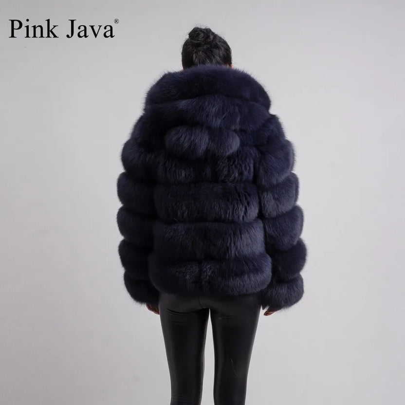 Nowość Pink Java QC8143 Damski płaszcz zimowy z futra lisa Kurtka z kapturem Odzież z naturalnego futra Hit sprzedaży Wysoka jakość