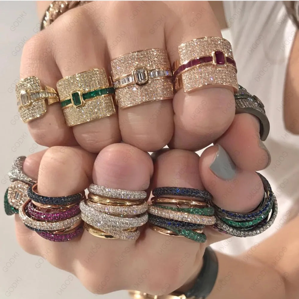 GODKI Monaco Design Luxury Statement Stackable Ring for Women Wedding Cubic Zircon Engagement Dubai Punk Bridal Top Finger Rings