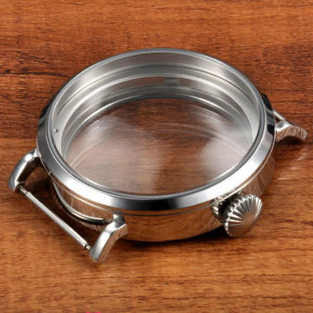 Caja de reloj de acero inoxidable de alta calidad de 46 mm compatible con movimiento ETA 6497 6498, piezas de reloj para hombre