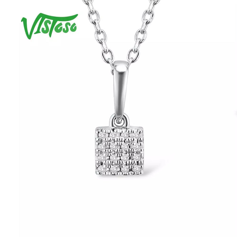 VISTOSO Gold Pendants for Women Authentic 14K & 9K Rose White Gold Sparkling Diamond Simple Square Pendant Wedding Fine Jewelryk
