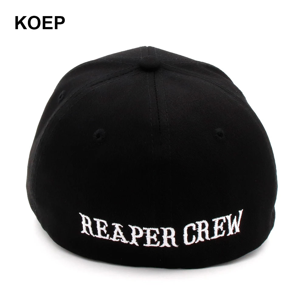 KOEP SOA Black Hats Sons of Anarchy for Reaper Crew Fitted Baseball Cap Women Letters Embroidered Hip Hop Hat for Men