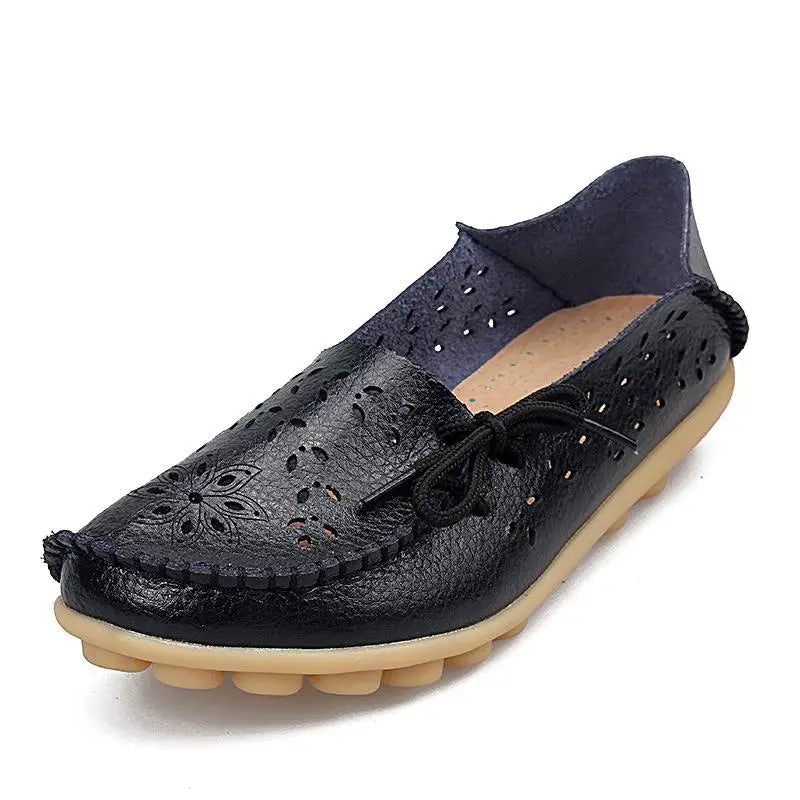Women's Casual Shoes Genuine Leather Woman Loafers Slip-On Female Flats Moccasins Ladies Driving Shoe Cut-Outs Mother Footwear