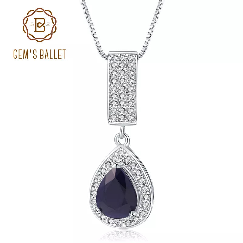 GEM'S BALLET 925 Sterling Silver Jewelry 1.29Ct Natural Blue Sapphire Gemstone Elegant Pendant Necklace for Women Fine Jewelry