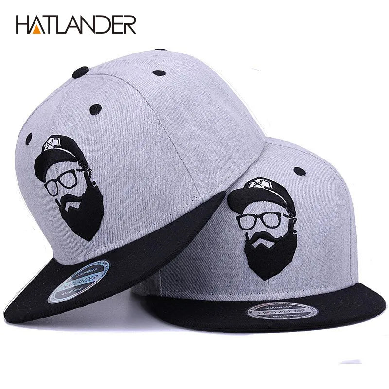 [HATLANDER]Original Grey Cool Hip Hop Cap Men Women Hats Vintage Embroidery Character Baseball Caps Gorras Planas Bone Snapback