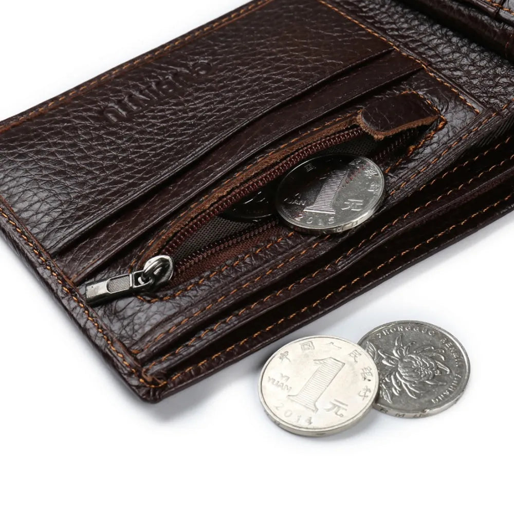 GUBINTU Genuine Leather Men Wallets Coin Pocket Zipper Real Men's Leather Wallet With Coin Male Purse Eagle Cartera