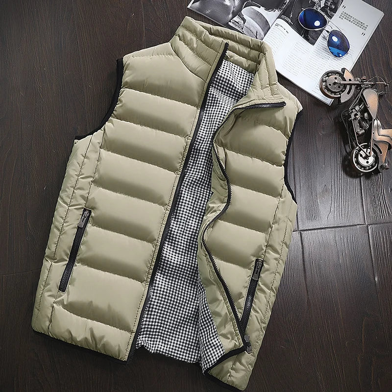 Chaleco de marca para hombre, nueva chaqueta sin mangas cálida de otoño, chaleco informal de invierno para hombre, chaleco de talla grande para hombre