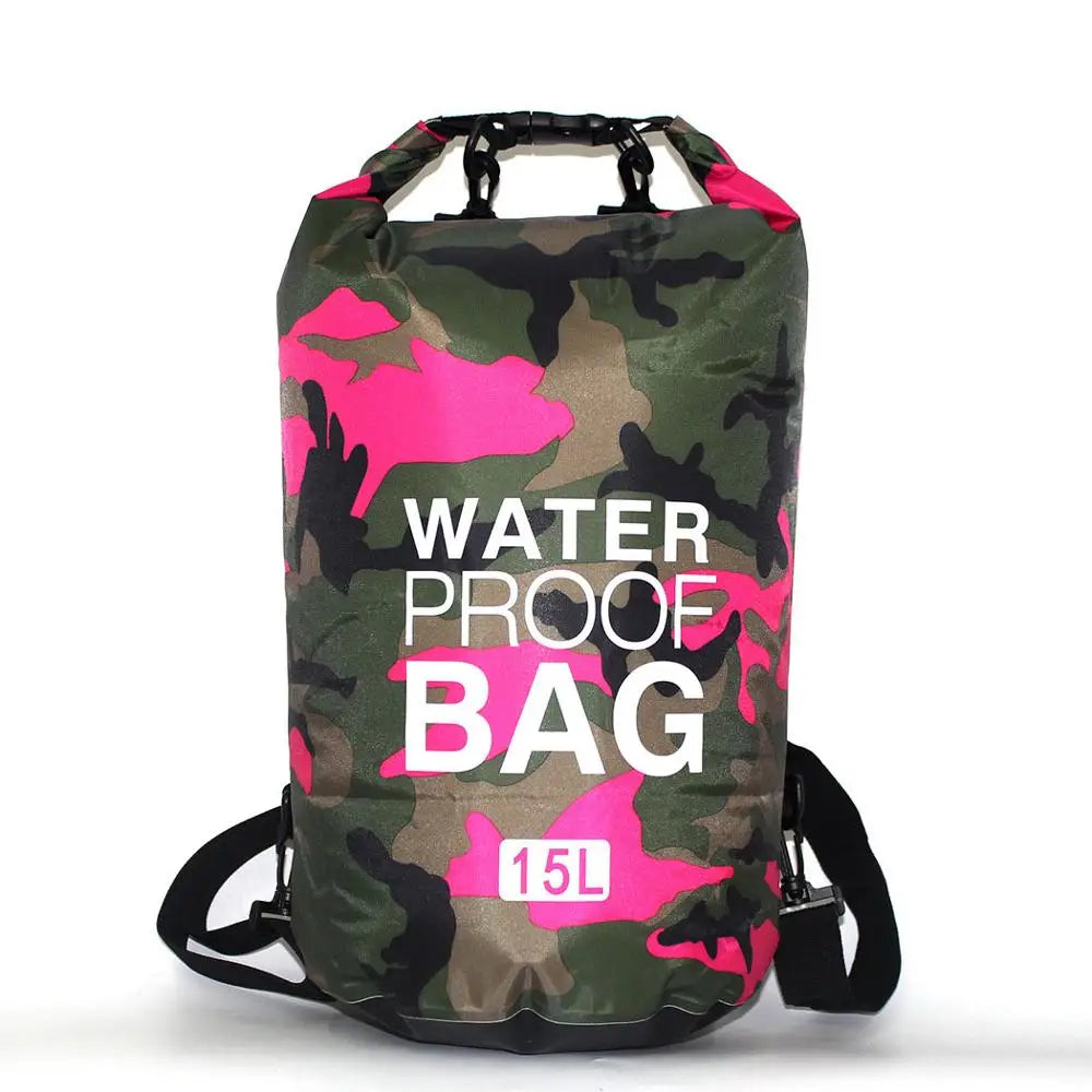 Mochila impermeable de camuflaje de PVC, bolsa portátil para deportes al aire libre, rafting, barranquismo, natación, bolsa seca tipo cubo de 2L 5L 10L 15L 20L 30L