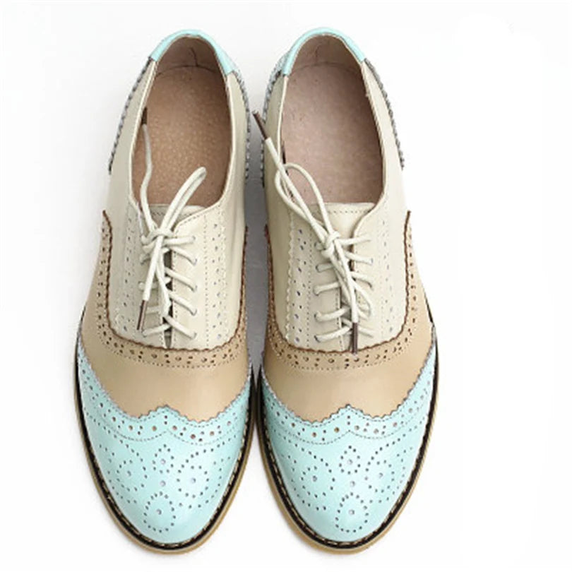 Women's Genuine Natural Leather Oxfords Brogues Elegant Designer Shoes Woman Luxury Comfortable Casual Footwear Loafers