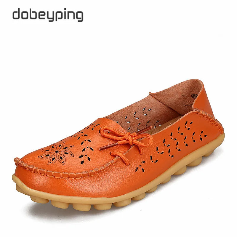 Women's Casual Shoes Genuine Leather Woman Loafers Slip-On Female Flats Moccasins Ladies Driving Shoe Cut-Outs Mother Footwear