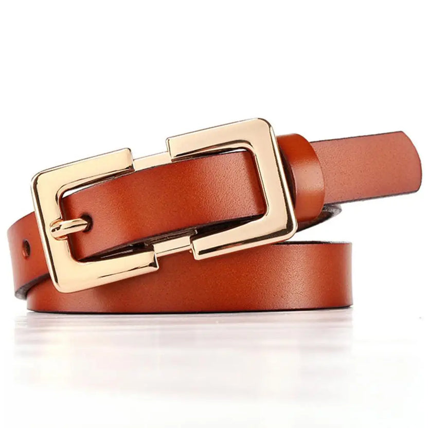 Ladies Soft Genuine Leather Belts Girls Gold Buckles Metal Female Retro Thin Belt for Women Jeans 1.5cm Wide LDFC004