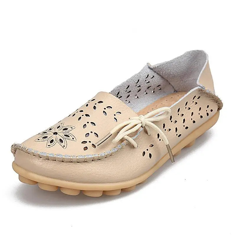 Women's Casual Shoes Genuine Leather Woman Loafers Slip-On Female Flats Moccasins Ladies Driving Shoe Cut-Outs Mother Footwear