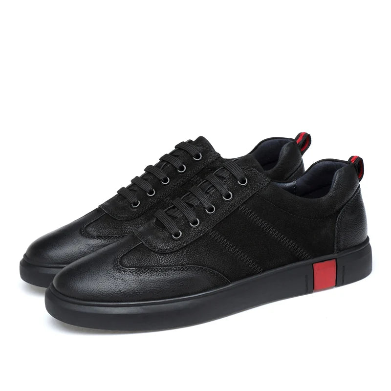 Genuine Cow Leather Men Shoes Fashion Handmade Top Quality Men Flats Male Casual Shoes Zapatos Hombre Lace-Up Black Size 36-46
