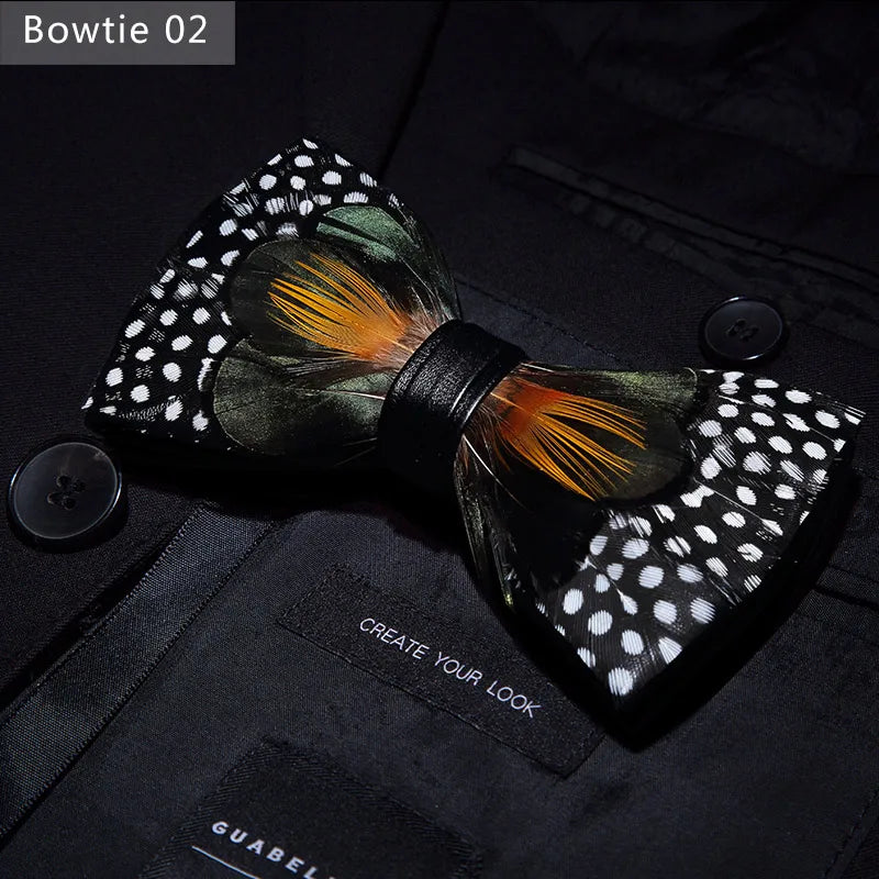 New Luxury Men Bow Tie Handmade Feather Bowtie Brooch Gift Box Set Party Wedding Man Accessories Father Day Gift