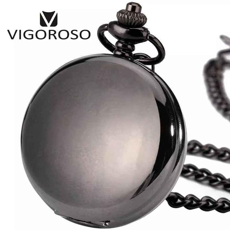 Black Alloy Vintage Anti Pocket Watch Steampunk Double Hunter Mechanical Skeleton Pocket Watch Chain Anniversary Gift
