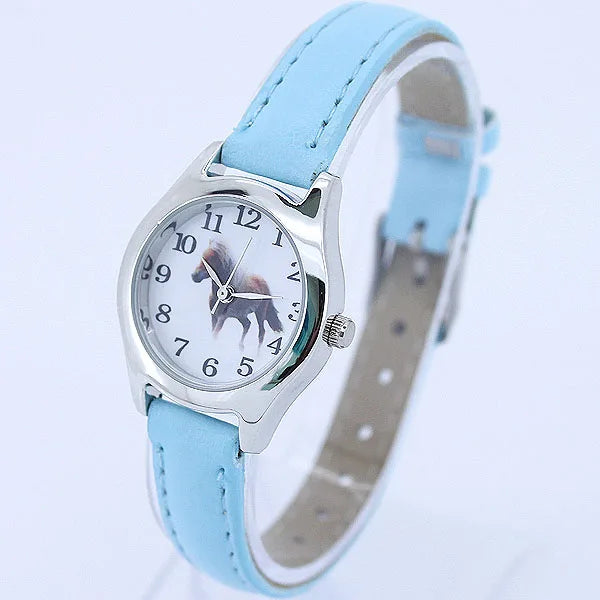 10 Colors Leather Cute Lovely Girl Ladies Women's Watch Children's Gifts Horse Quartz Student Kids Animal Wristwatch Boy Watches
