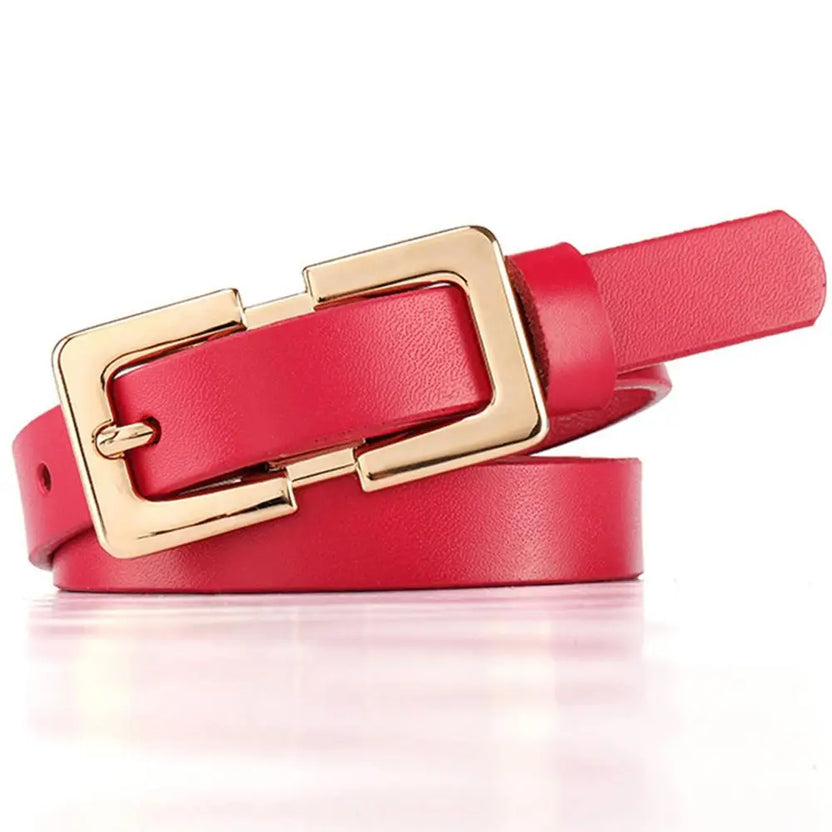 Ladies Soft Genuine Leather Belts Girls Gold Buckles Metal Female Retro Thin Belt for Women Jeans 1.5cm Wide LDFC004