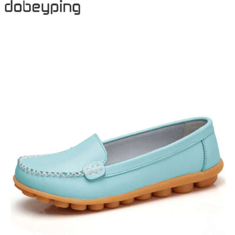 Dobeyping New Spring Autumn Shoes Woman Genuine Leather Women Flats Slip on Women Loafers Moccasins Female Shoe Plus Size 35-44