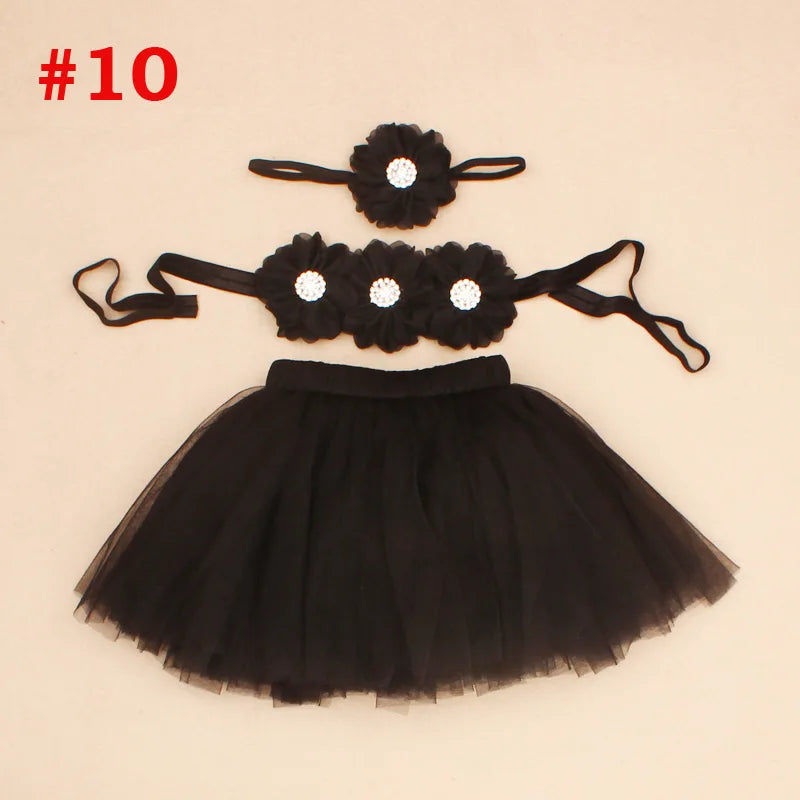 New Princess Baby Tutu Skirt With Matching Flower Headband and Bra Top Little Girl Tutus Photo Props Costume Outfit TS067