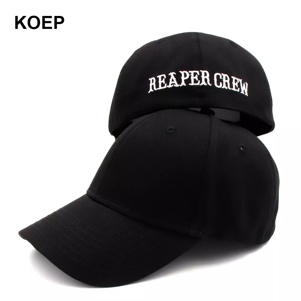 KOEP SOA Black Hats Sons of Anarchy for Reaper Crew Fitted Baseball Cap Women Letters Embroidered Hip Hop Hat for Men