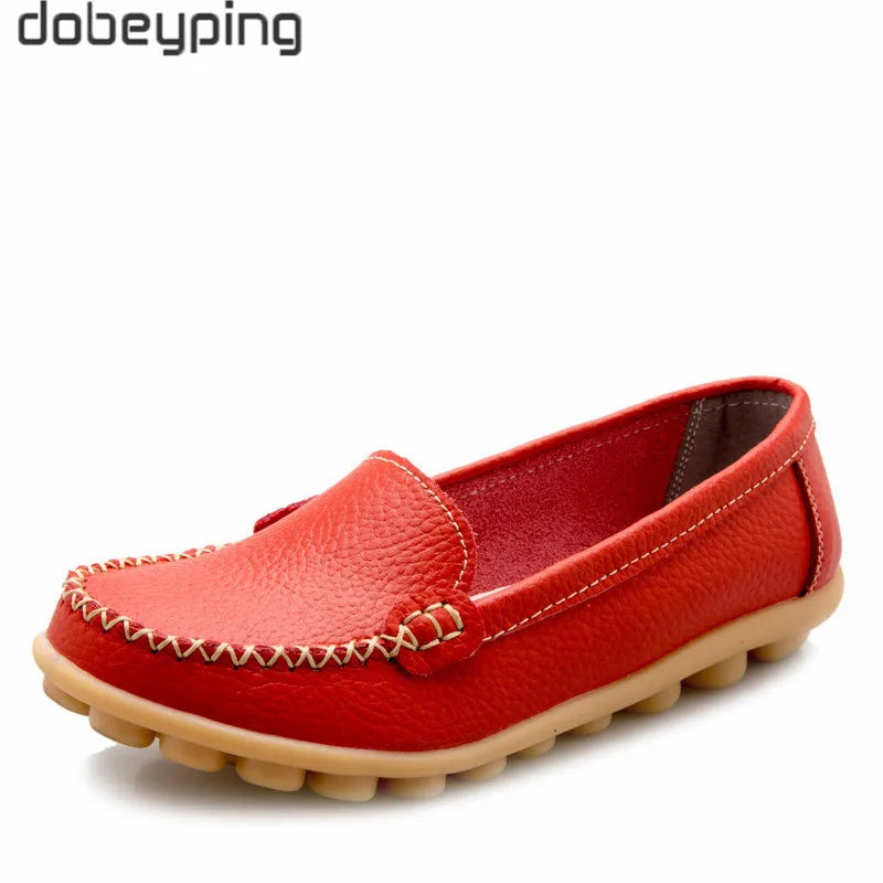 Dobeyping New Spring Autumn Shoes Woman Genuine Leather Women Flats Slip on Women Loafers Moccasins Female Shoe Plus Size 35-44
