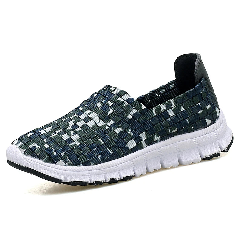 Women Flats Summer Casual Shoes Breathable Sneakers Female Woven Walking Shoes Slip on Ladies Loafers Handmade Big Size 35-44