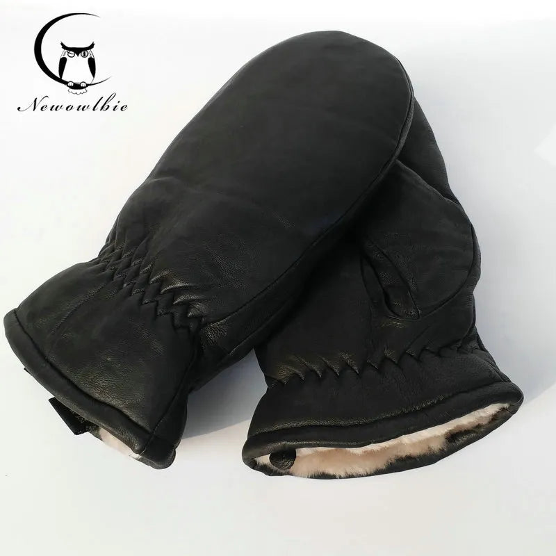 Men Sheepskin Gloves Genuine Leather Glove for Men Winter Outdoor Warm Fur Thickening Thermal Gloves