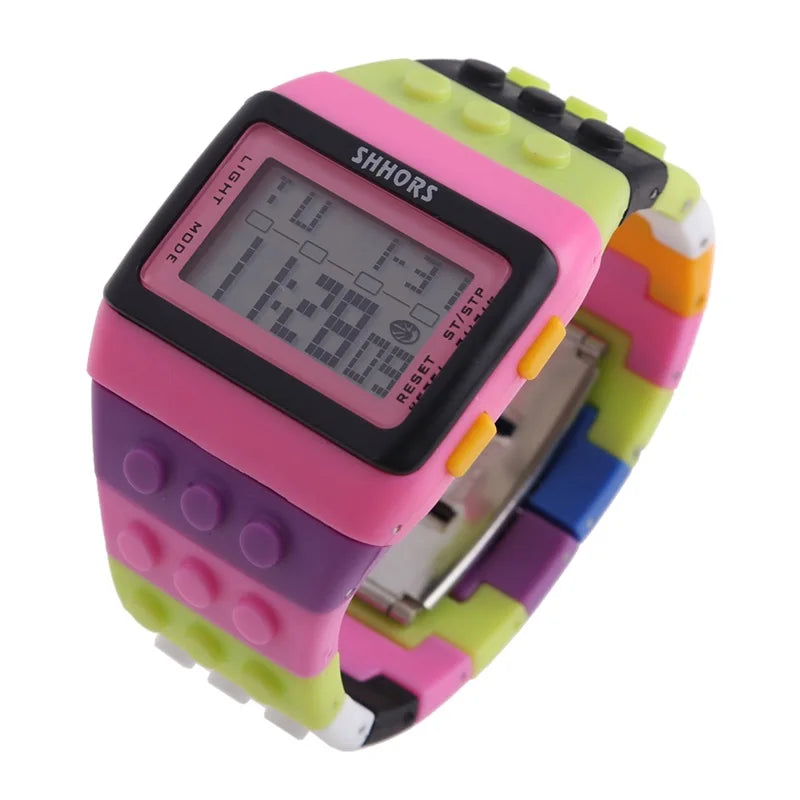 Relojes digitales LED modernos para niños, bloques de construcción coloridos, estilo unisex, deportivos, reloj de pulsera para hombre y mujer, regalo para niños