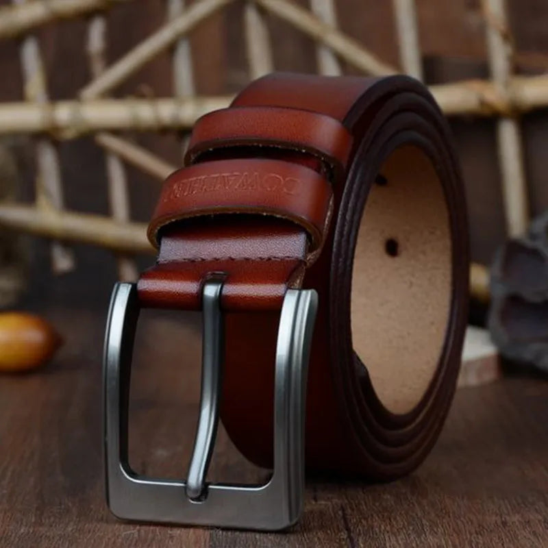 COWATHER Cowhide Genuine Leather Belts for Men Brand Strap Male Pin Buckle Vintage Jeans Belt 100-150 Cm Long Waist 30-52 XF001