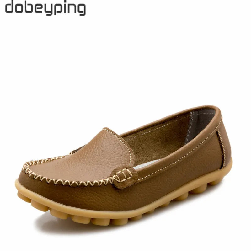 Dobeyping New Spring Autumn Shoes Woman Genuine Leather Women Flats Slip on Women Loafers Moccasins Female Shoe Plus Size 35-44