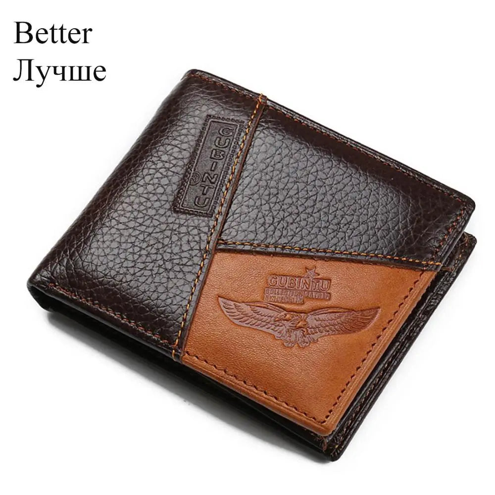 GUBINTU Genuine Leather Men Wallets Coin Pocket Zipper Real Men's Leather Wallet With Coin Male Purse Eagle Cartera