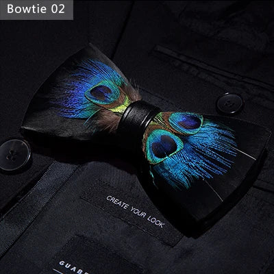 JEMYGINS Original Design Bow Tie Peacock Feather Bow Tie Handmade Bow Tie Brooch Gift Box Set Wedding Party Business
