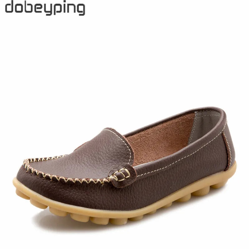Dobeyping New Spring Autumn Shoes Woman Genuine Leather Women Flats Slip on Women Loafers Moccasins Female Shoe Plus Size 35-44
