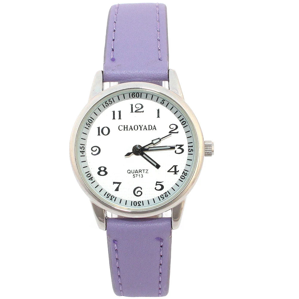Reloj infantil Chaoyada para niña con correa de piel, reloj de cuarzo para estudiantes, ideal para aprender la hora, regalo casual de moda para niños.