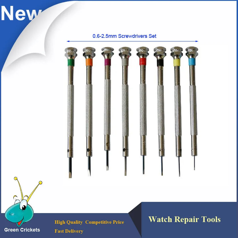 100% Brand New 8pcs/Lot 0.6mm~2.5mm Assort Slotted Flat Screwdrivers Set, Jewellers Watch Screwdriver for Watchmakers