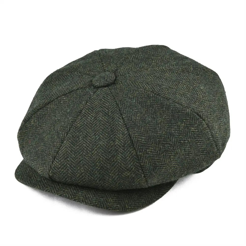 BOTVELA Wełniana czapka typu newsboy w jodełkę, męska i damska, czapka Gatsby w stylu retro, 8-panelowa czapka typu driver, czarna, brązowa, zielona, granatowa, kawowa