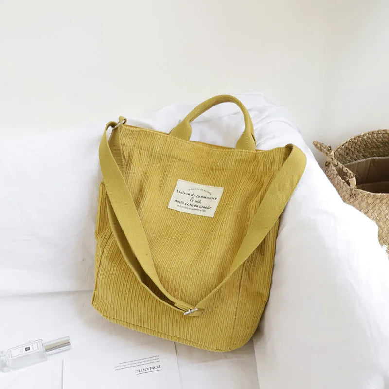 Women Corduroy Shoulder Bag Large Capacity Cloth Handbag Tote Female Crossbody Messenger Bags Ladies Simple Canvas Zipper Purses